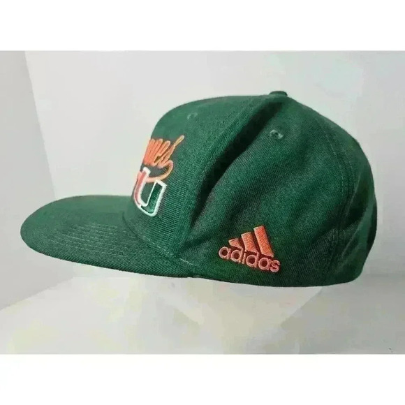 NCAA MIAMI HURRICANES ADIDAS CAP HAT Spellout Logo Snapback Green - Picture 2 of 6